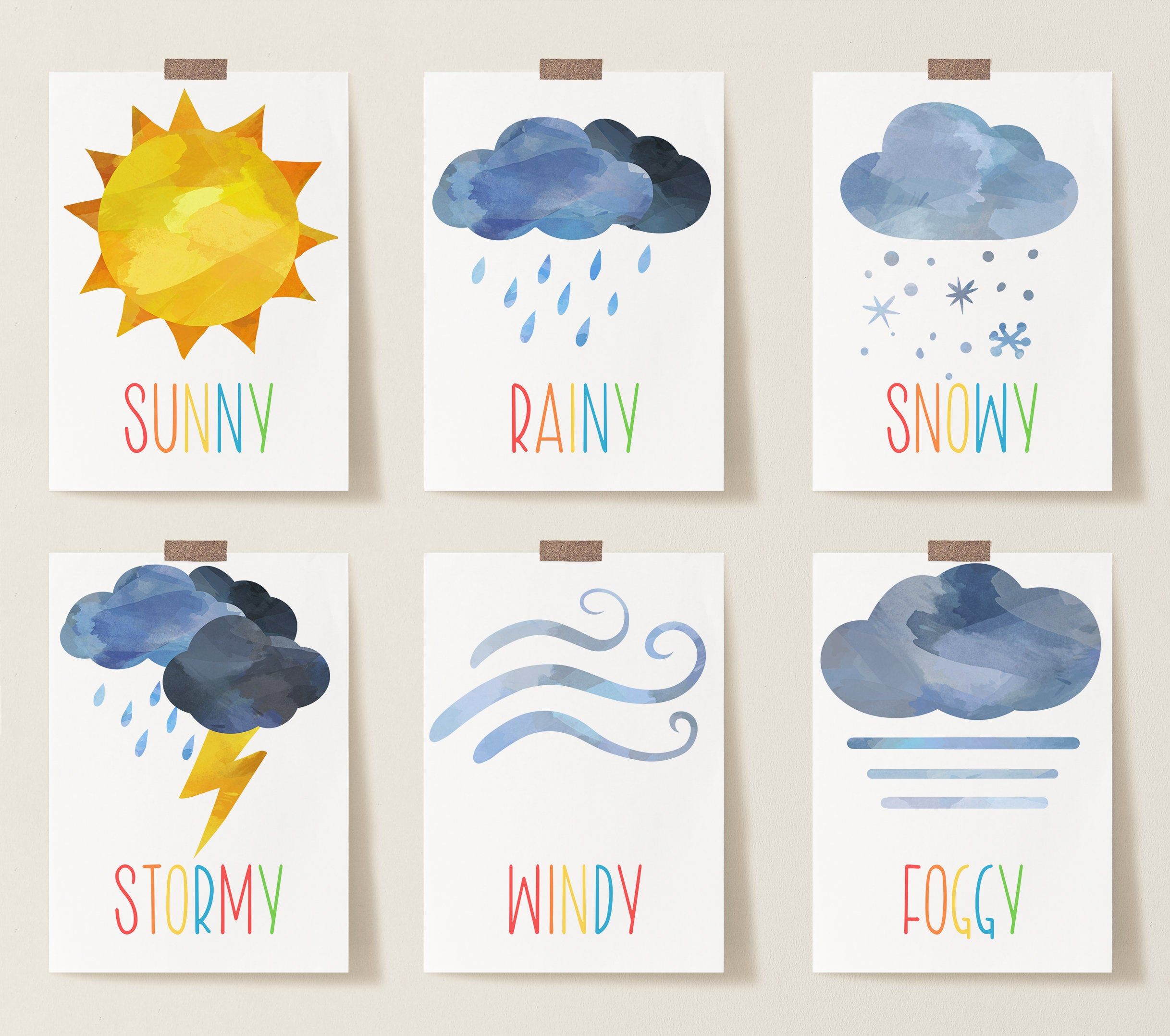 16 Weather Cards Weather Flashcards INSTANT DOWNLOAD Etsy Weather