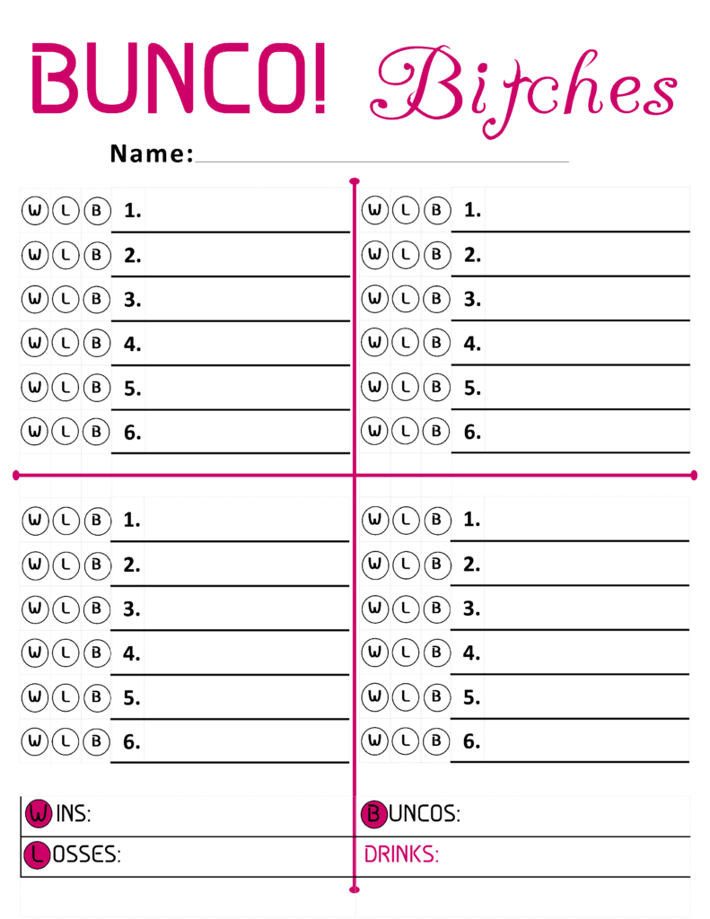 Bunco Cards Free Printable Printable Word Searches