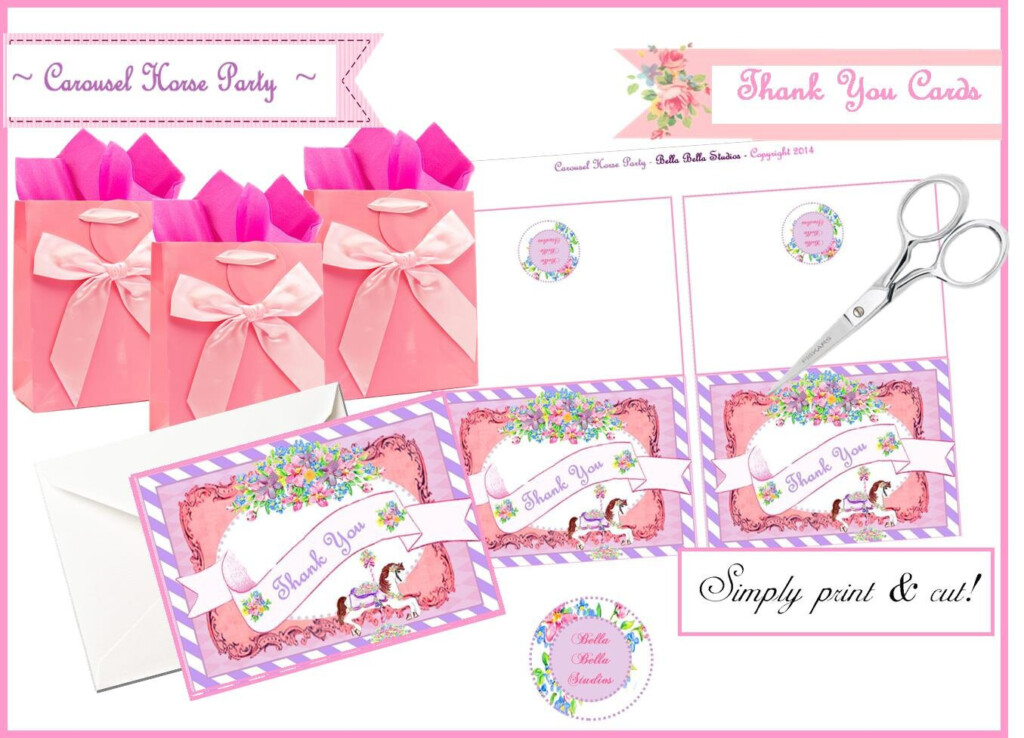 Carousl HORSE THANK YOU Cards Printable Instant Download