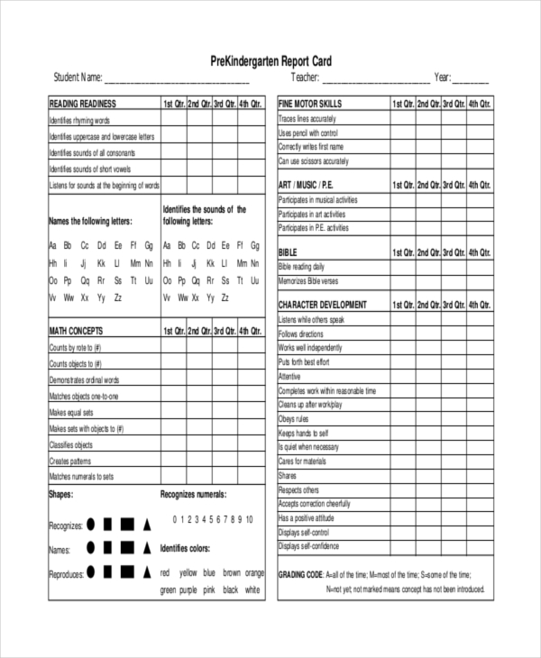 Character Report Card Template 8 Dengan Gambar 