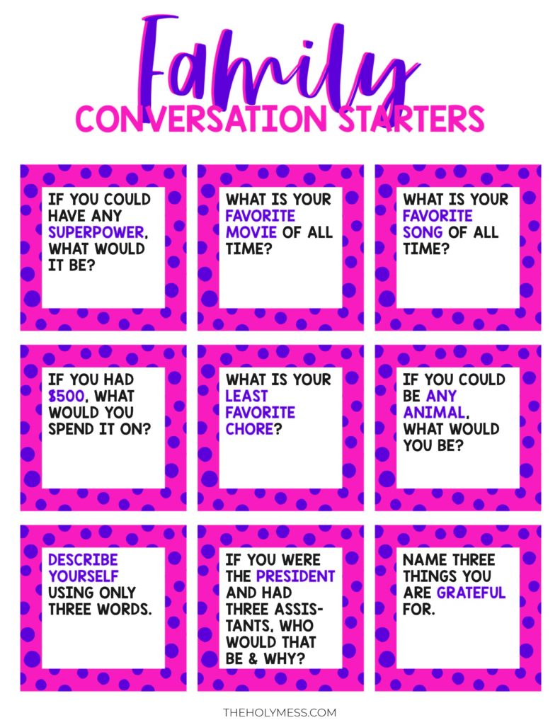Family Conversation Starter Cards Free Printable The Holy Mess