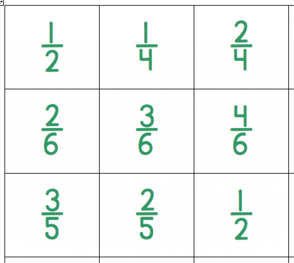 Fraction Bingo Cards Printable Free Free Printable