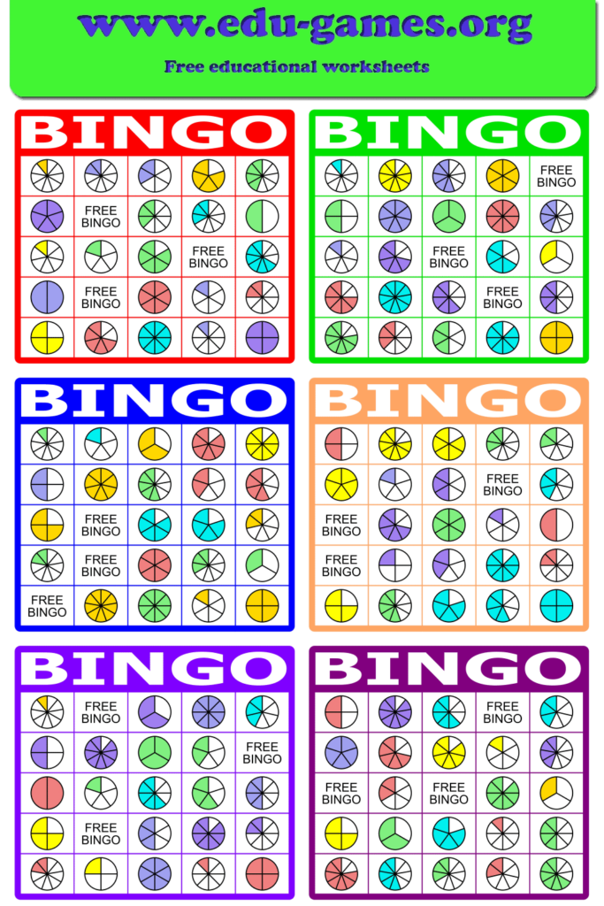 Fraction Bingo Free Printable PDF Bingo Cards