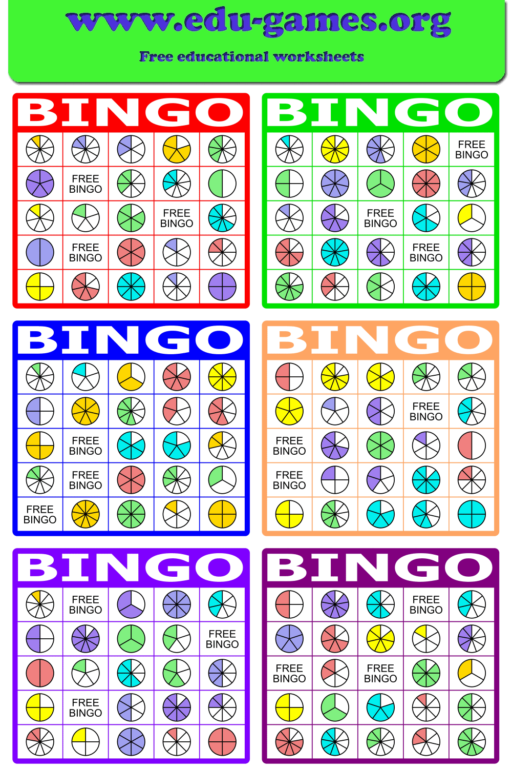 Fraction Bingo Free Printable PDF Bingo Cards