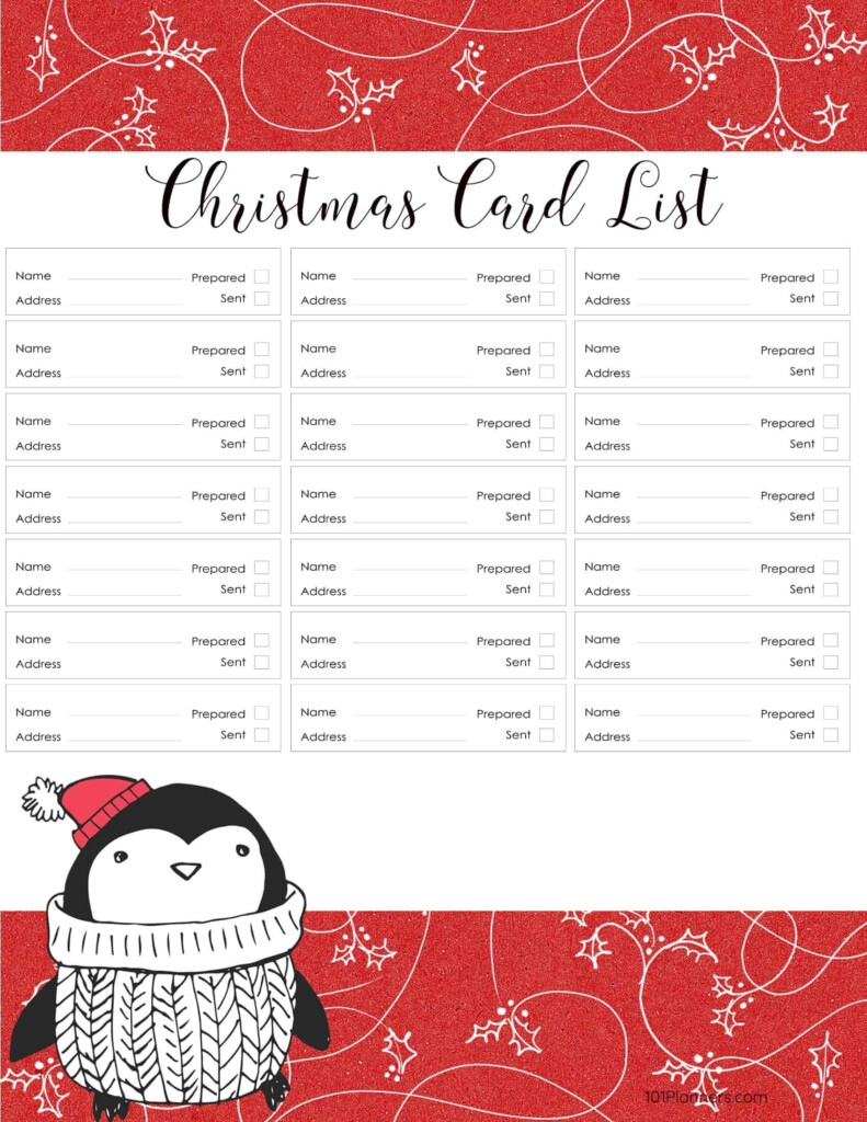 Free Printable Christmas Gift List Template In Christmas Card List 