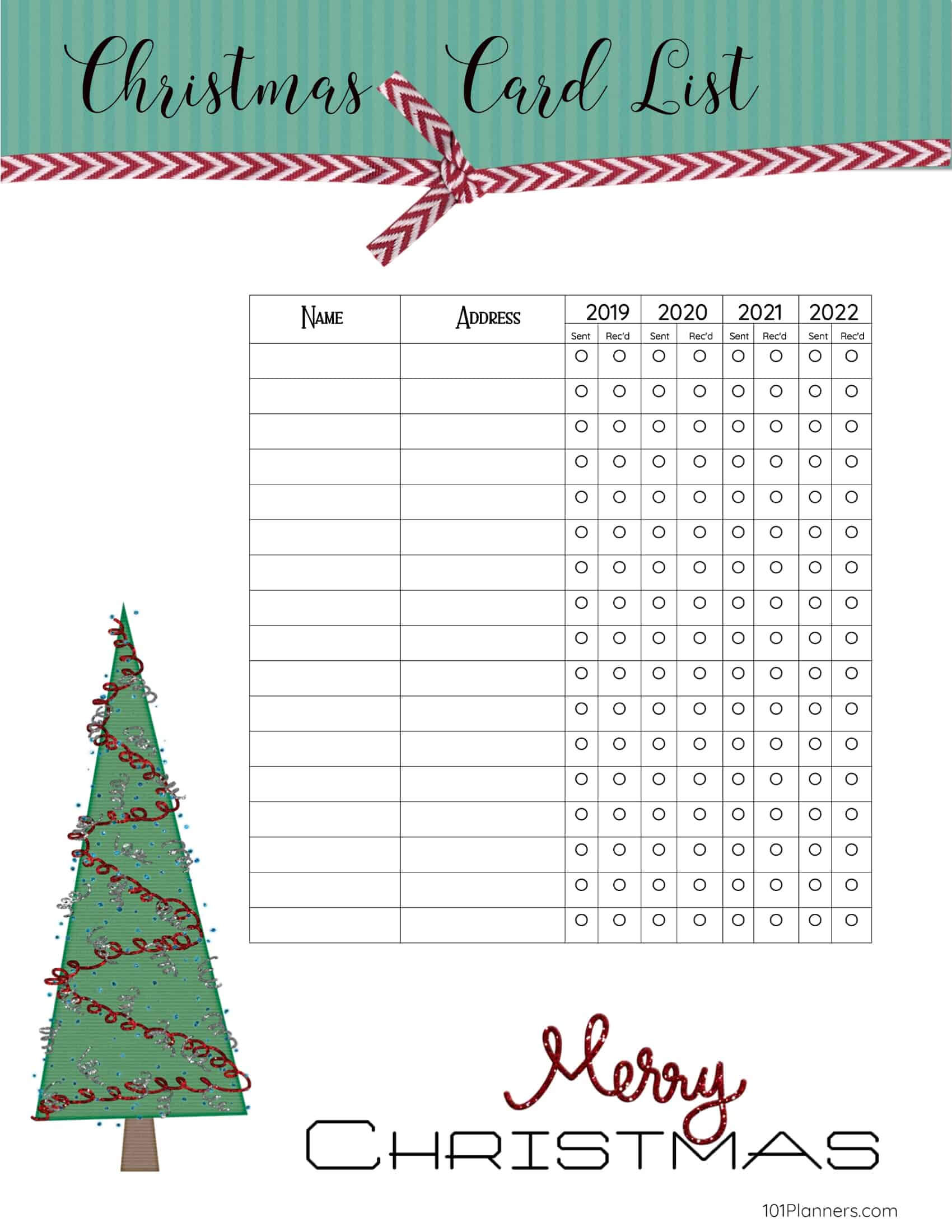 Free Printable Christmas Gift List Template With Christmas Card List