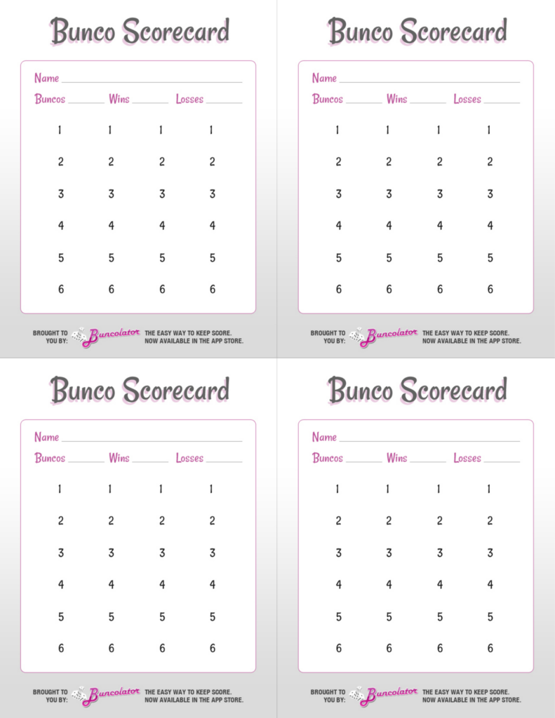 Printable Bunco Score Cards Free Free Printable