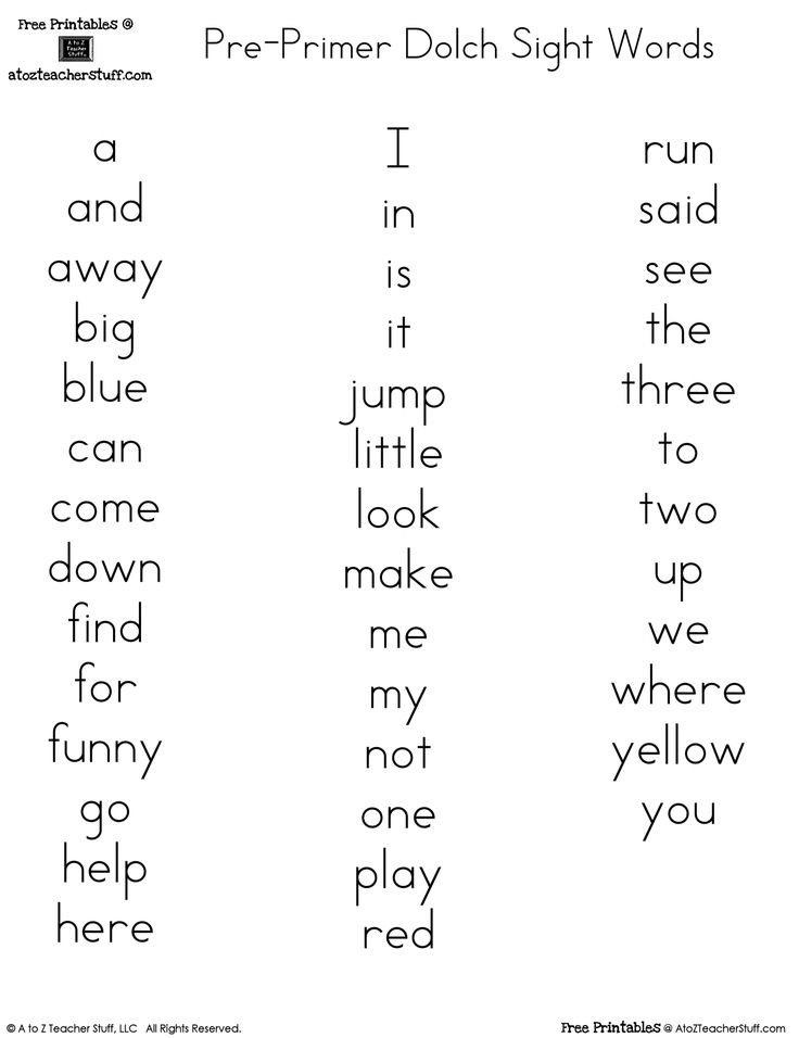 Printable Dolch Word Lists Pre Primer Sight Words Sight Words 