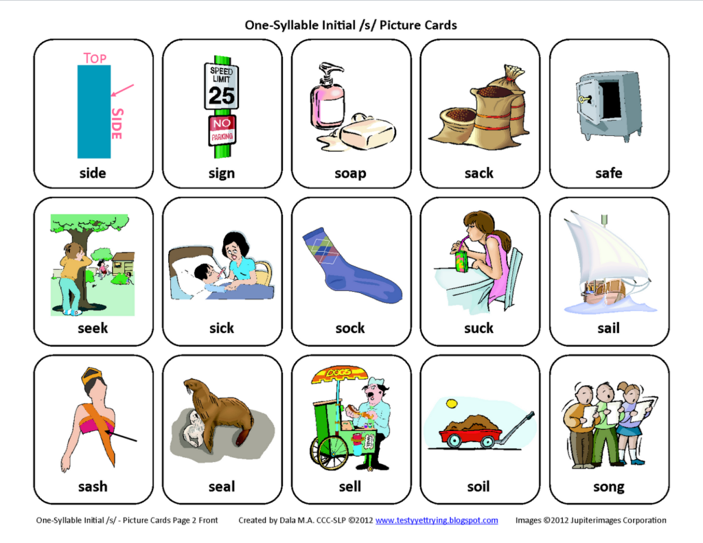 Testy Yet Trying Initial S Free Speech Therapy Articulation Picture Cards